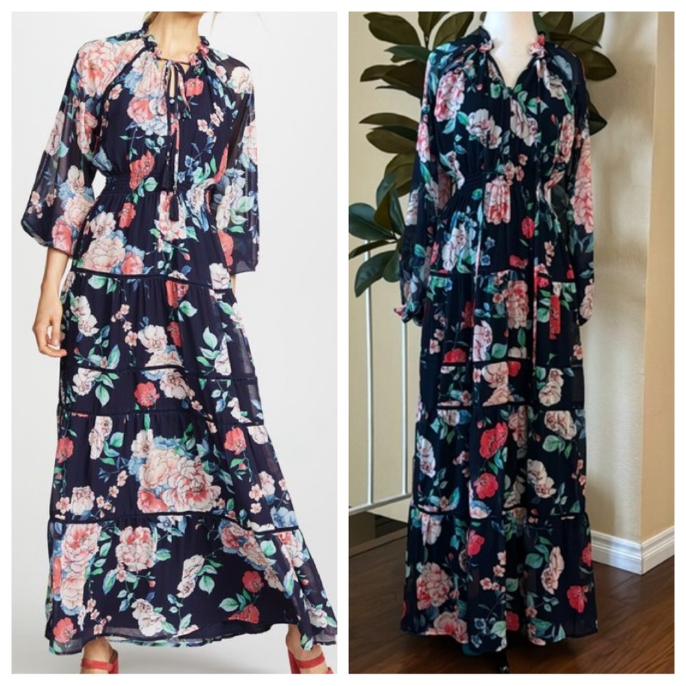 Yumi Kim Lovable Maxi Sunny Days Navy Floral Print Long Sleeve Dress M